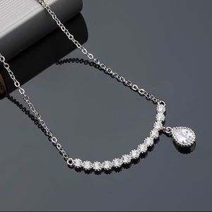 Sideways Sterling Silver Tear Drop Necklace